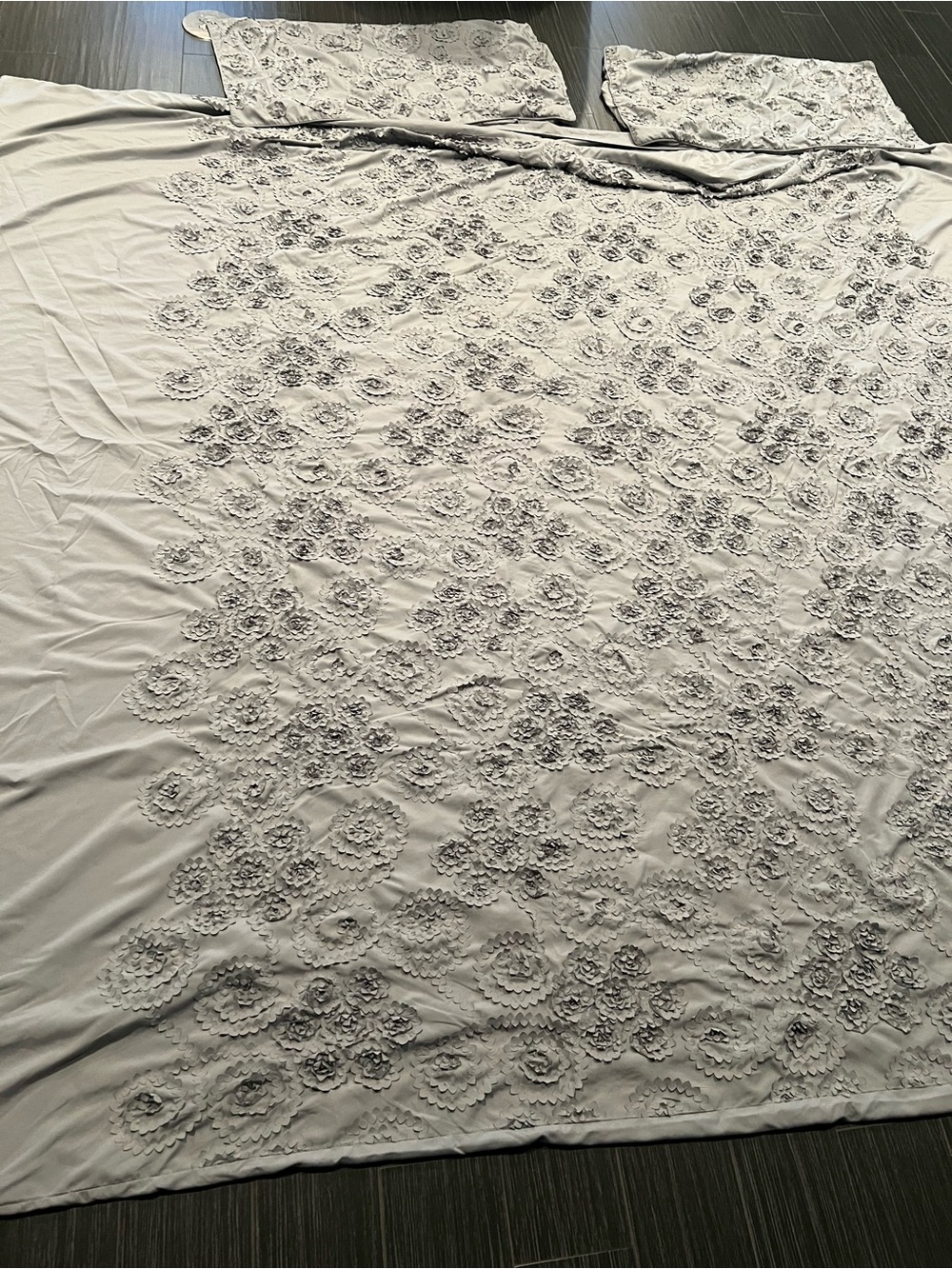 Christian Siriano Embroidered Floral Duvet Cover in Light Gray
